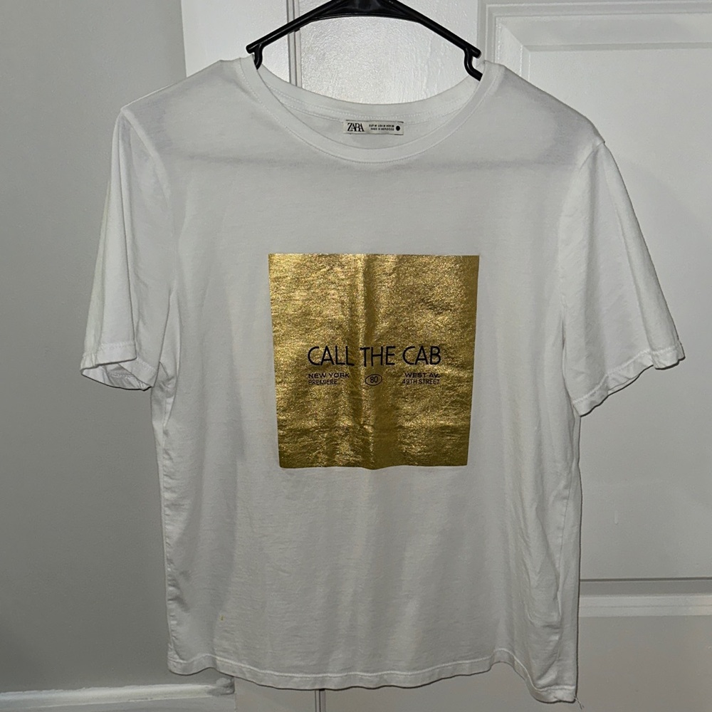 Zara White Tee with Gold Print